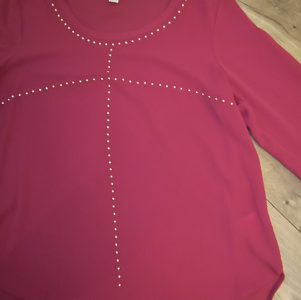 Michael Kors Red Studded Hi-Lo Hem Blouse in Size L - Picture 10 of 14